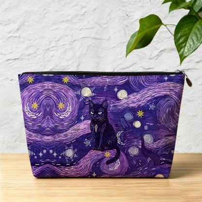 Purplehecate Mystic Cat Beneath the Cosmic Veil Zip Makeup Bag