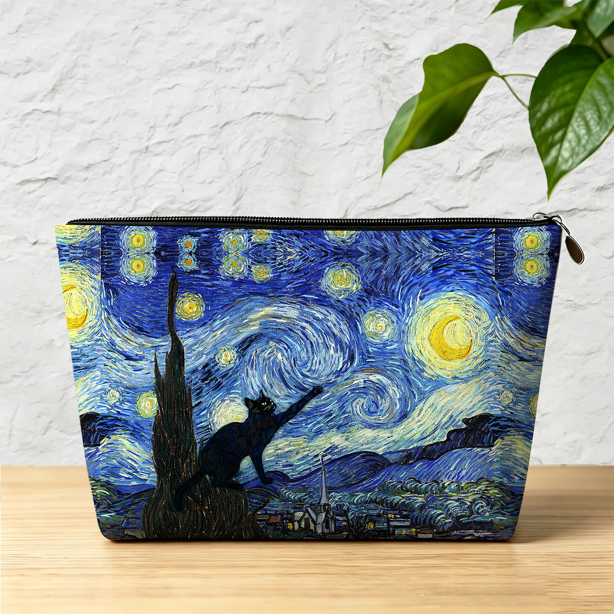 Purplehecate Witch Cat Under the Starry Night Zip Makeup Bag