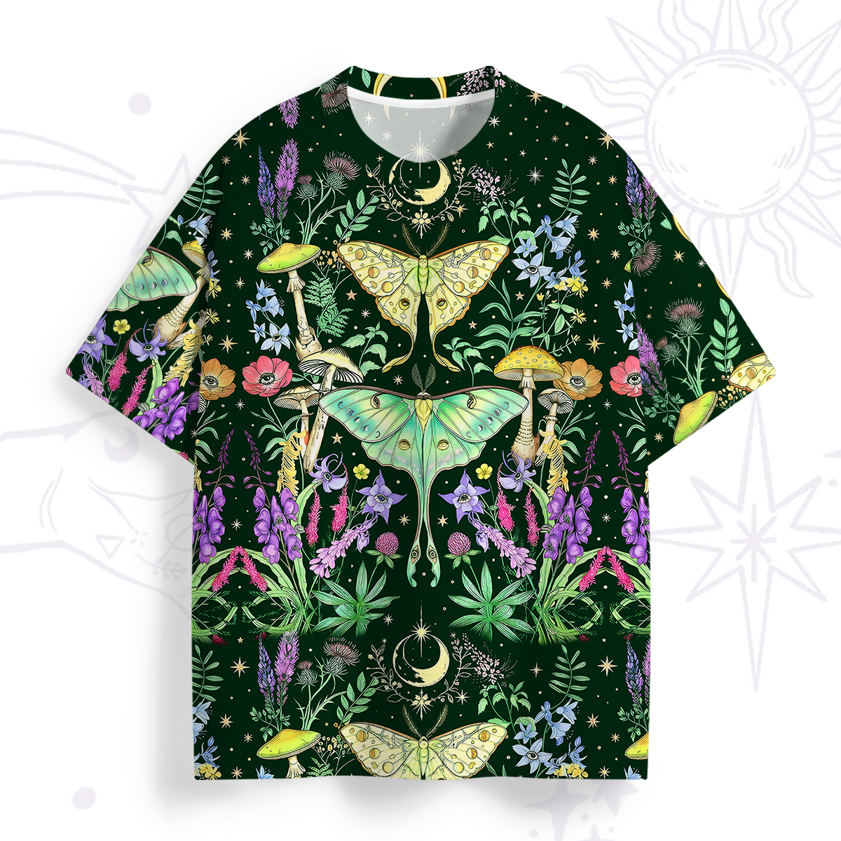Purplehecate Mystic Lunar Moth Herbal Forest All Over Print T-Shirt