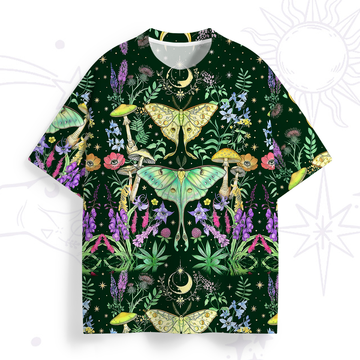 Purplehecate Mystic Lunar Moth Herbal Forest All Over Print T-Shirt