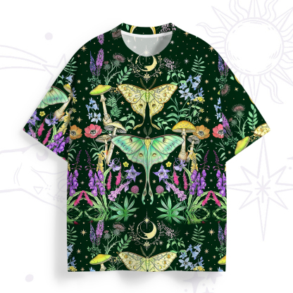 Purplehecate Mystic Lunar Moth Herbal Forest All Over Print T-Shirt