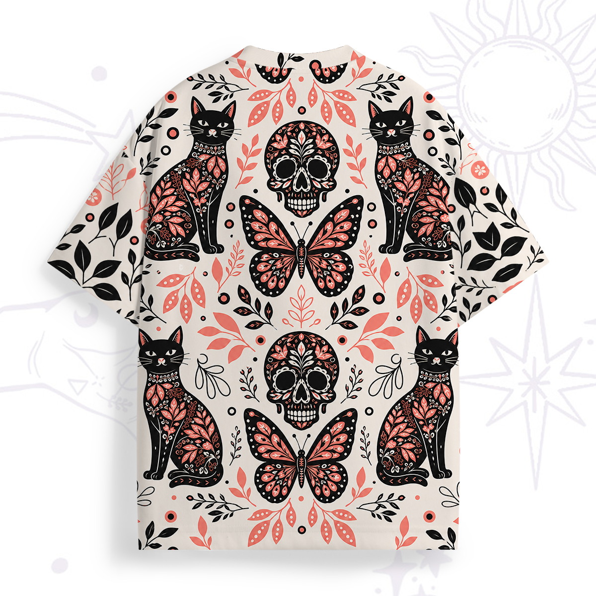 Purplehecate Gothic Cats & Floral Skulls All Over Print T-Shirt