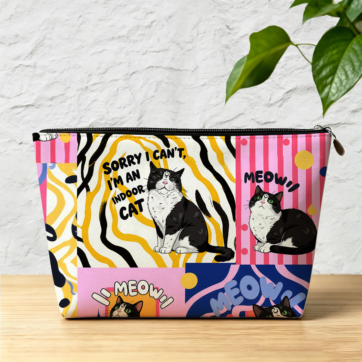 Purplehecate Sorry I Can't Go I'm an Indoor Cat Zip Makeup Bag