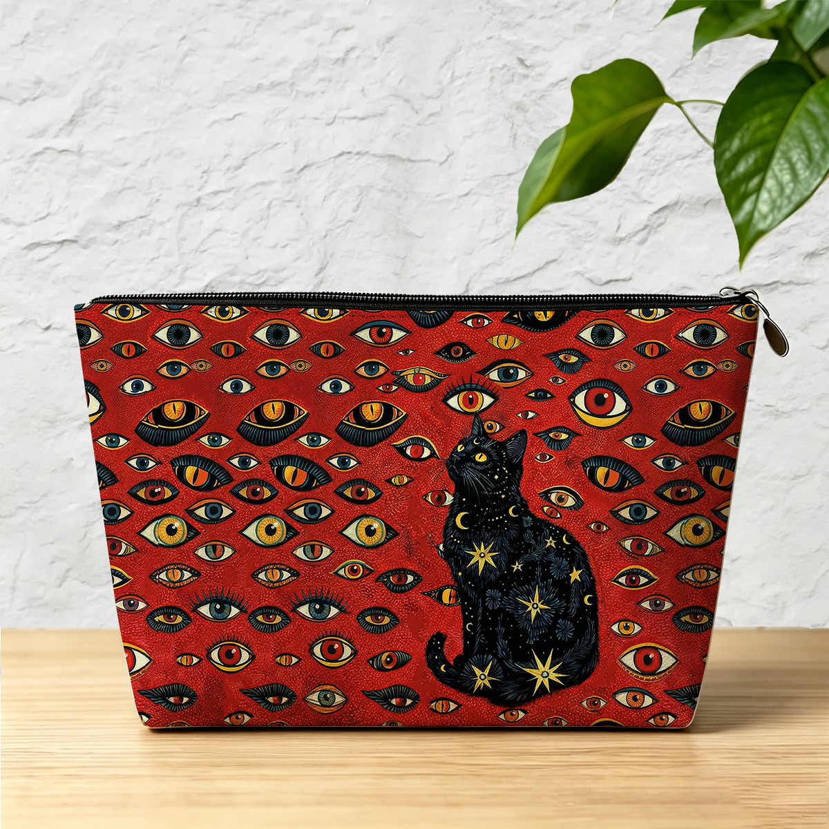 Purplehecate Cosmic Watcher Cat Zip Makeup Bag