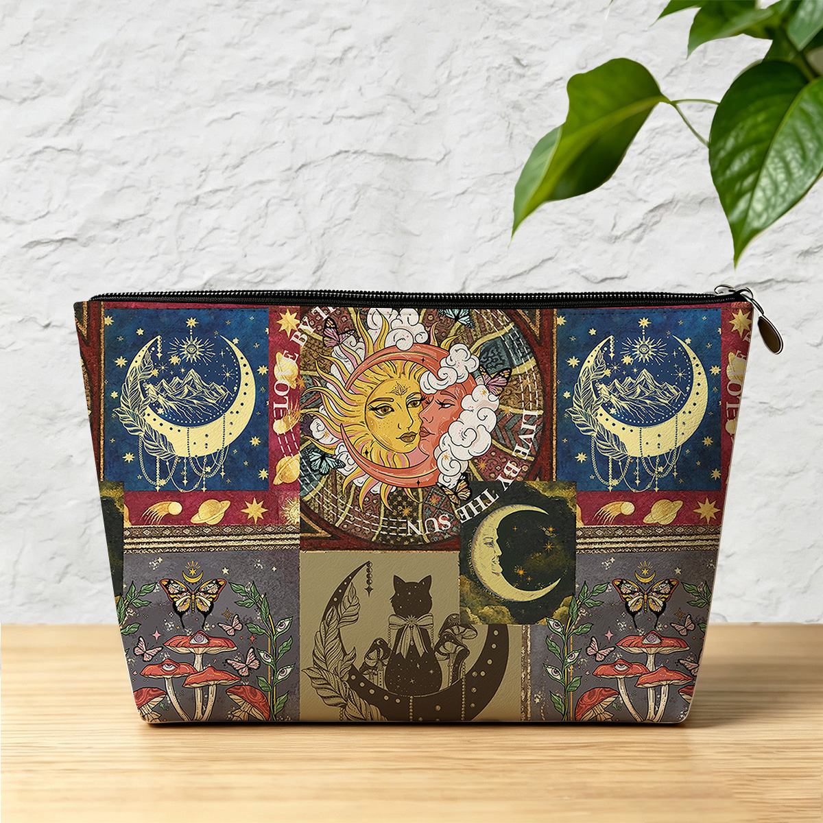 Purplehecate Starry Moon Patchwork for Cosmic Lovers Zip Makeup Bag