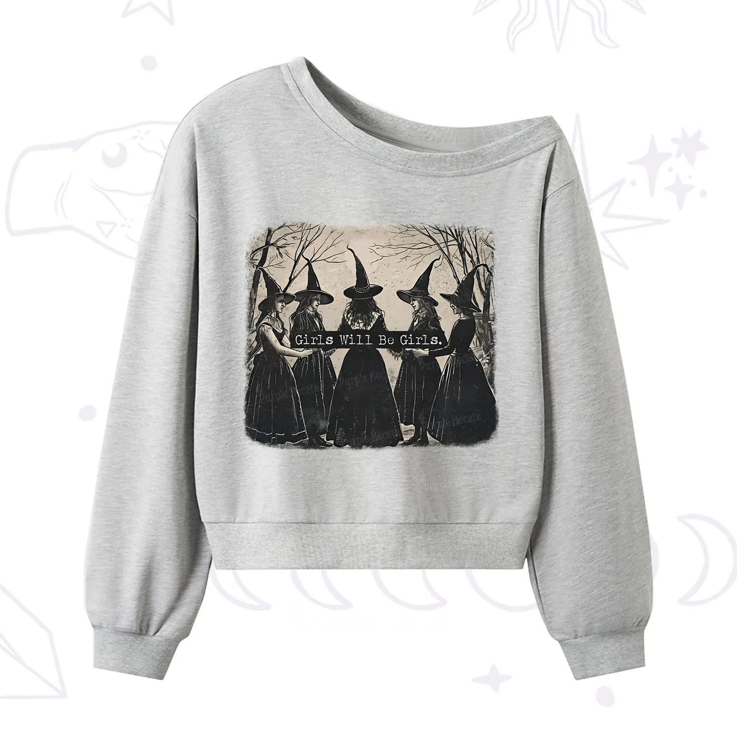 Purplehecate Girls Will Be Girls Witch One Shoulder Sweatshirt