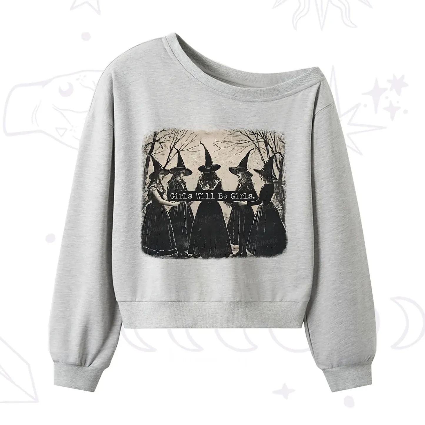Purplehecate Girls Will Be Girls Witch One Shoulder Sweatshirt