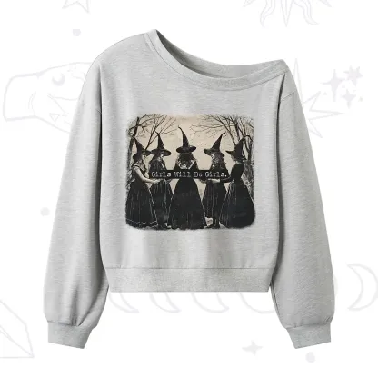 Purplehecate Girls Will Be Girls Witch One Shoulder Sweatshirt