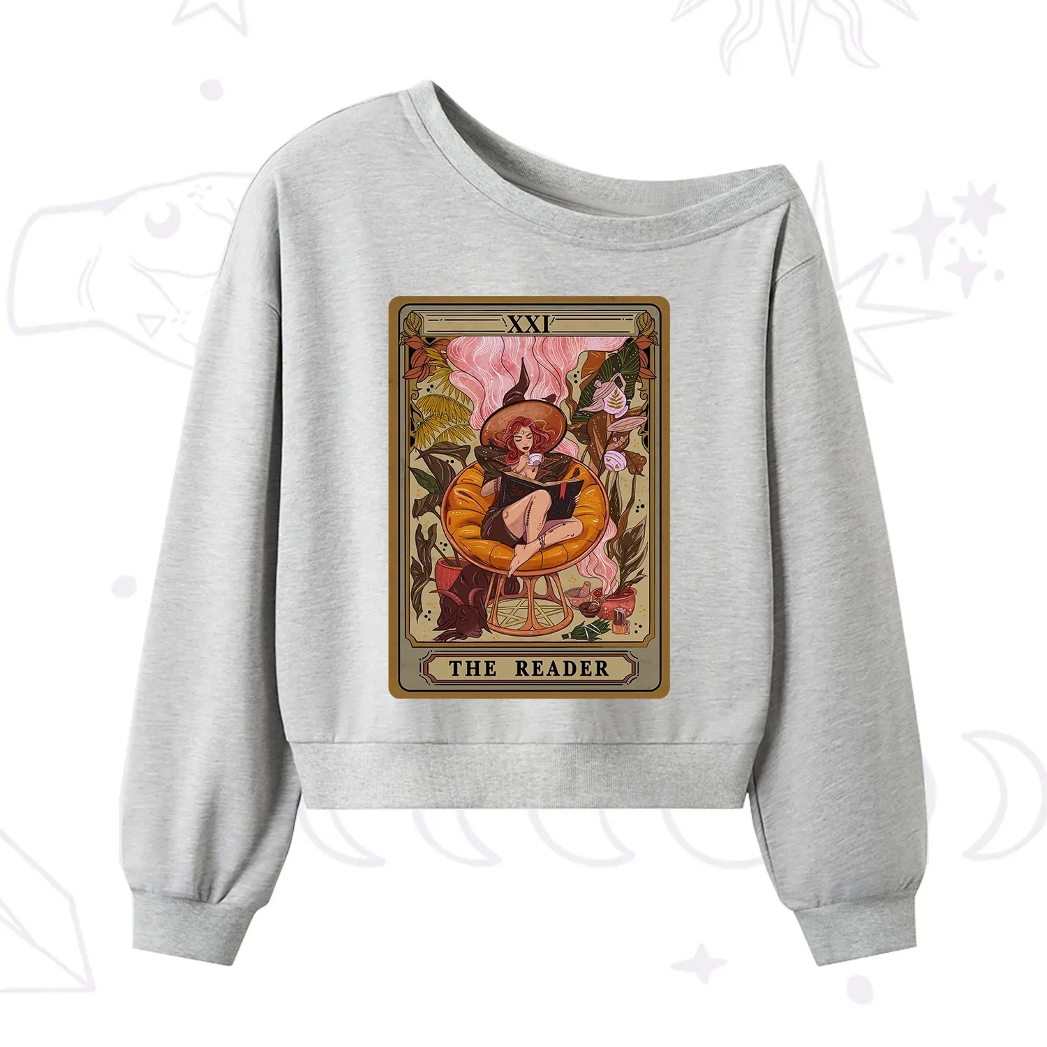 Purplehecate The Reader Tarot Card One Shoulder Sweatshirt