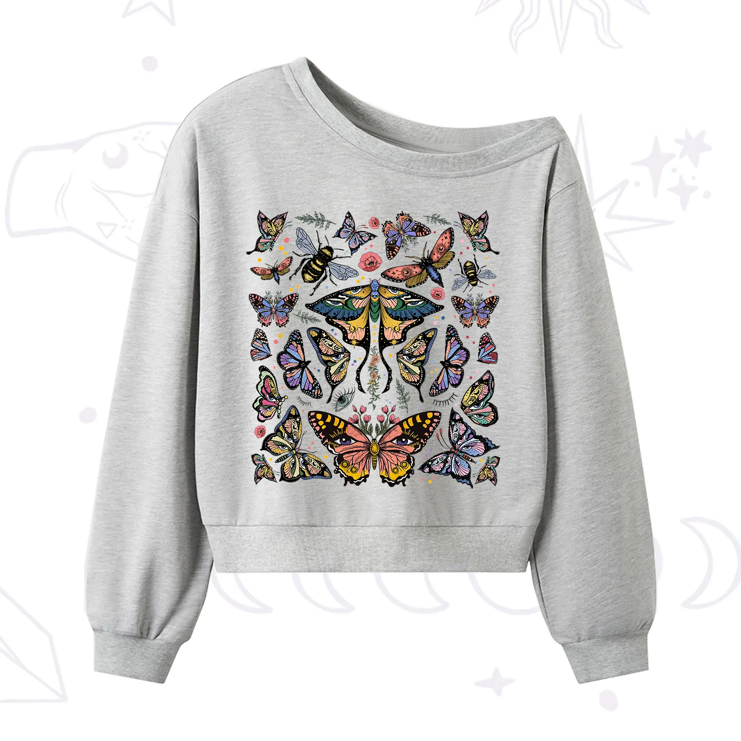 Purplehecate Mystical Butterfly & Moth One Shoulder Sweatshirt