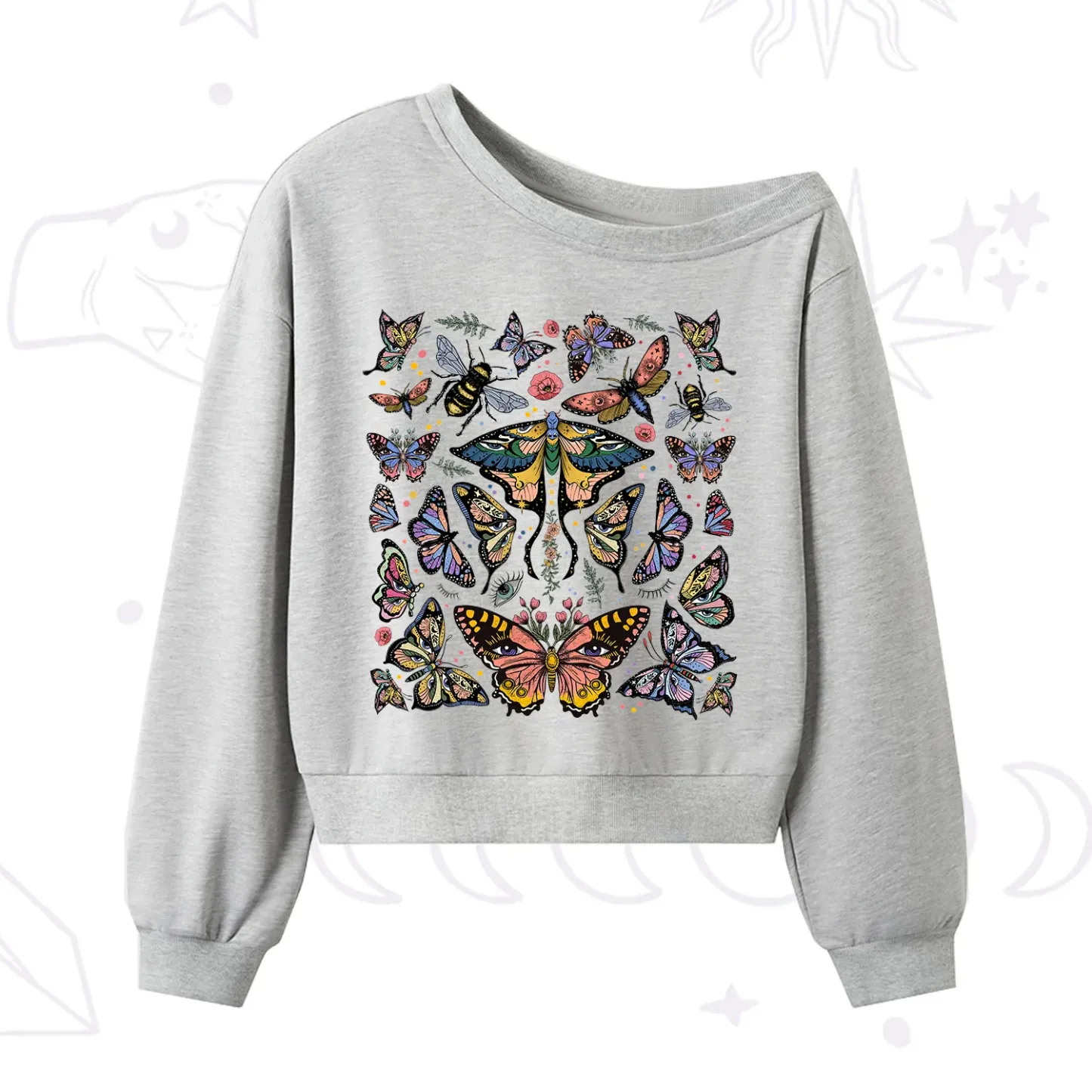 Purplehecate Mystical Butterfly & Moth One Shoulder Sweatshirt