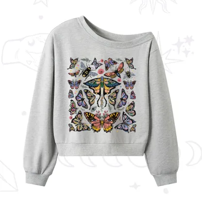 Purplehecate Mystical Butterfly & Moth One Shoulder Sweatshirt
