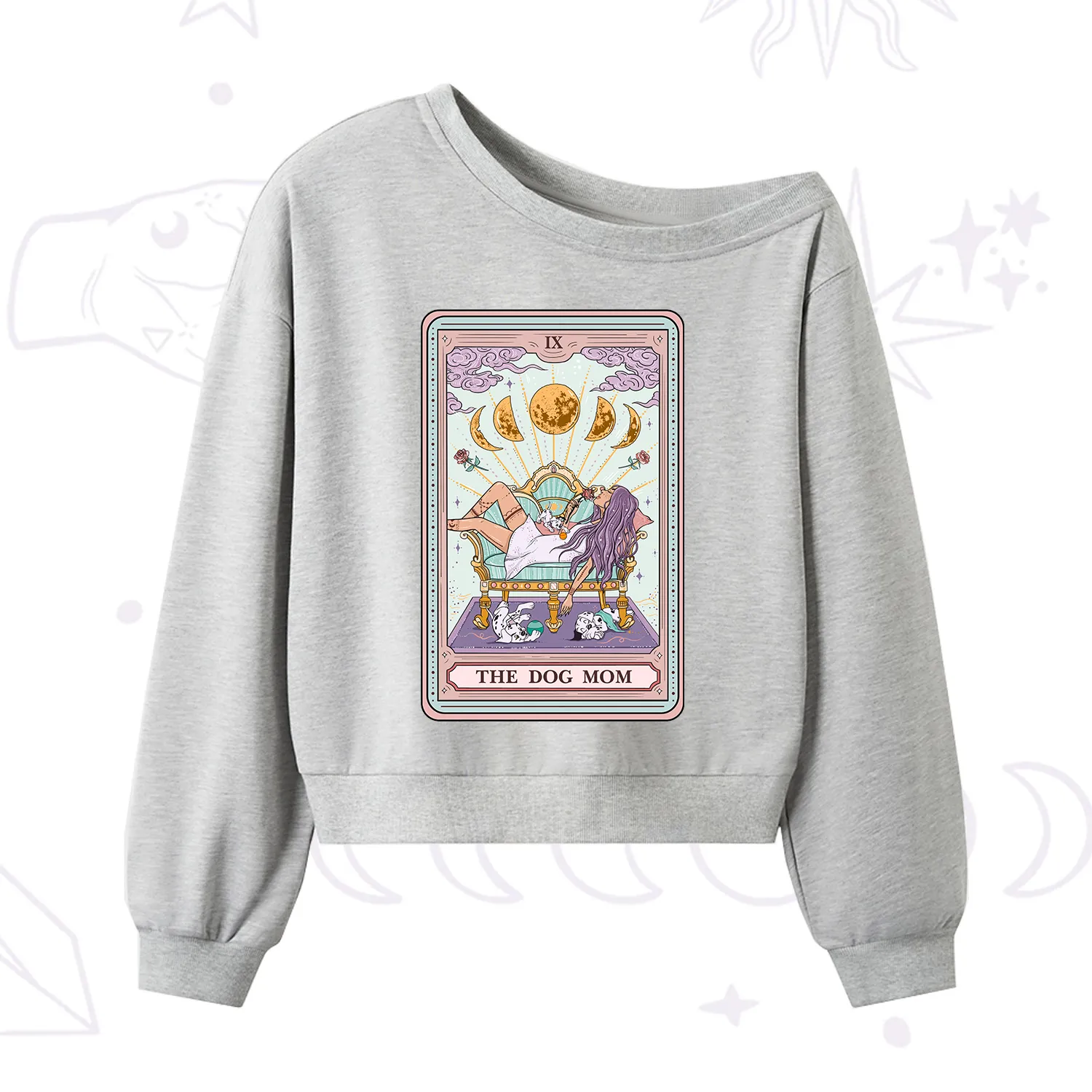 Purplehecate The Dog Mom Tarot One Shoulder Sweatshirt