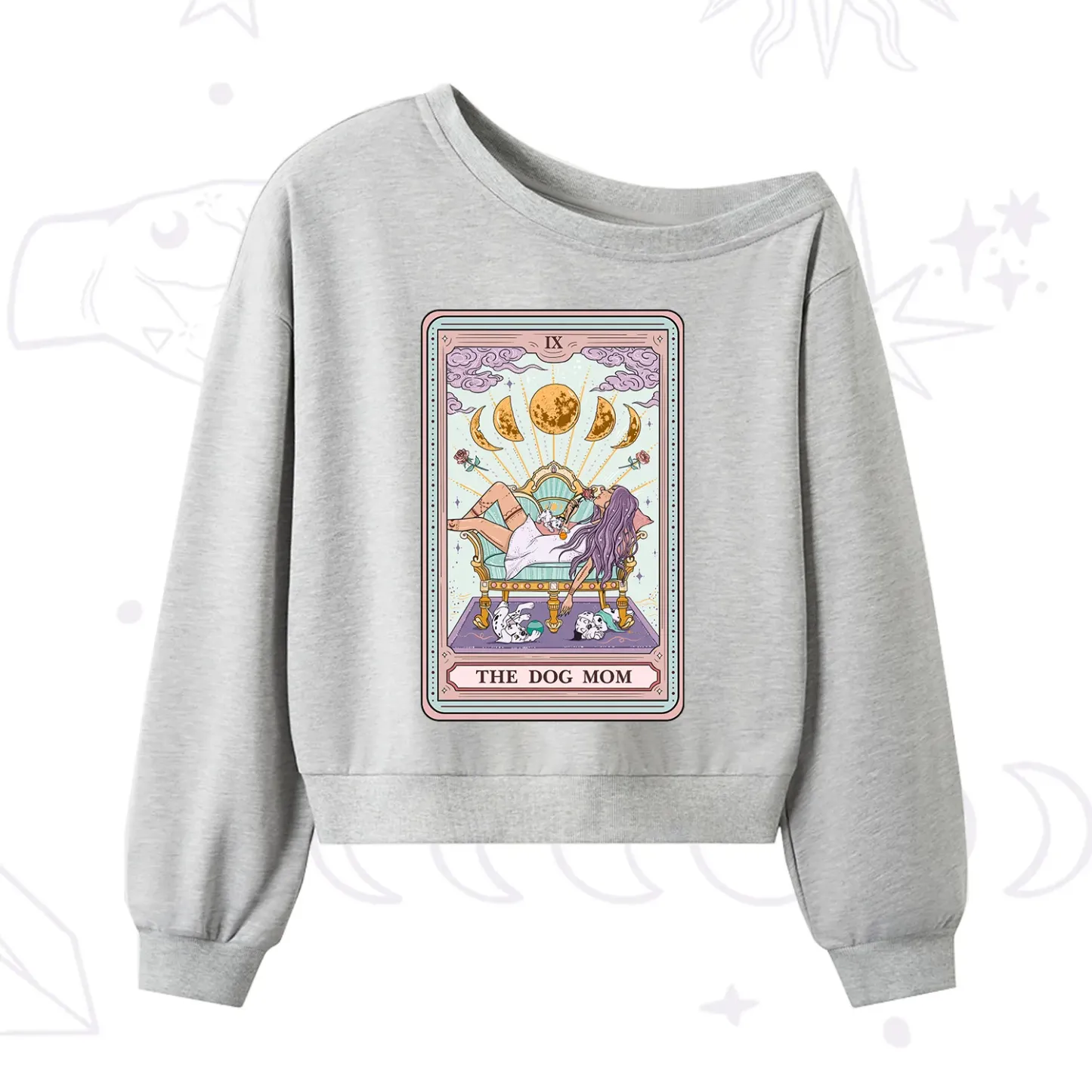 Purplehecate The Dog Mom Tarot One Shoulder Sweatshirt