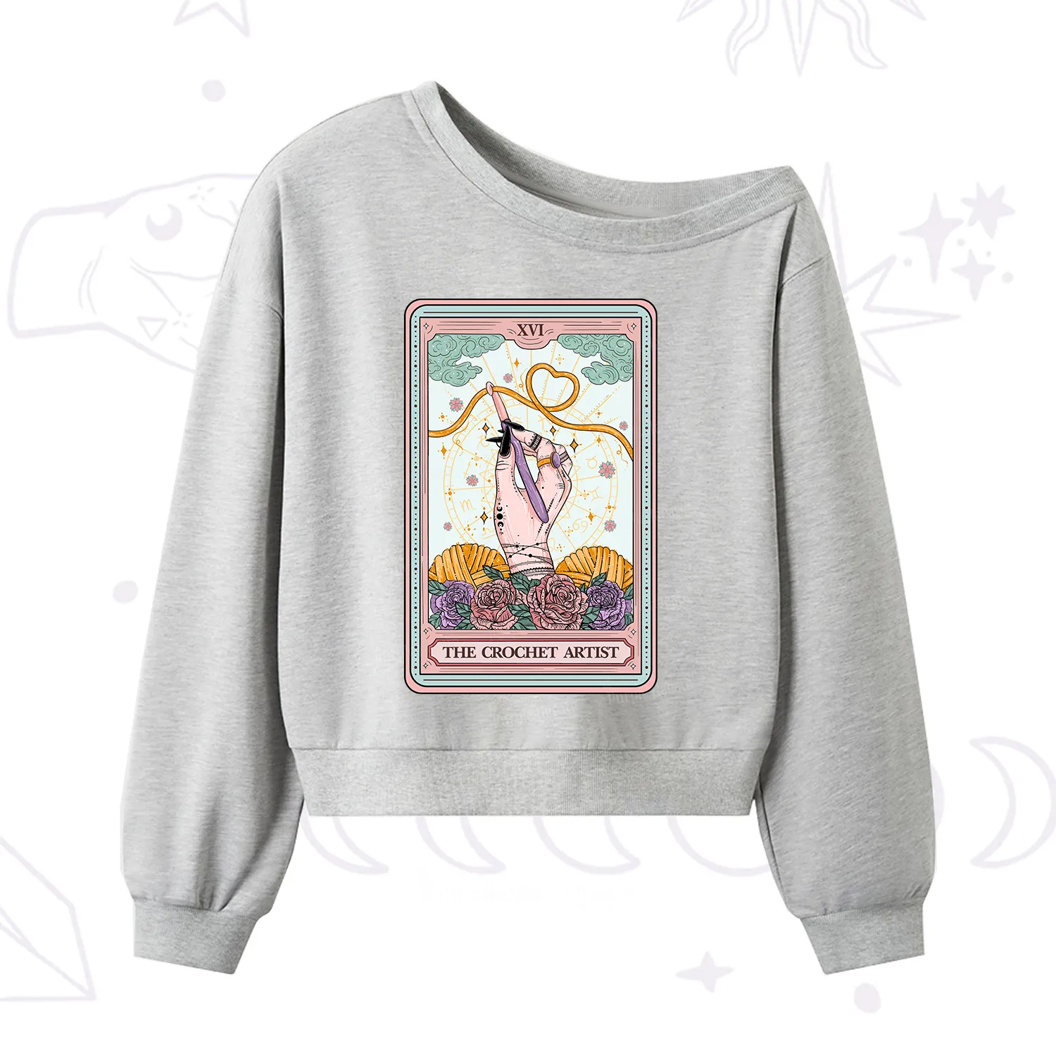 Purplehecate The Crochet Artist Tarot Card One Shoulder Sweatshirt