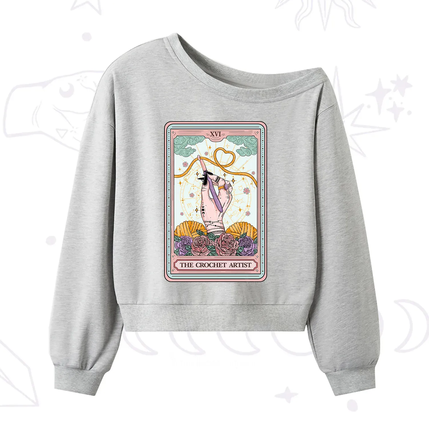 Purplehecate The Crochet Artist Tarot Card One Shoulder Sweatshirt
