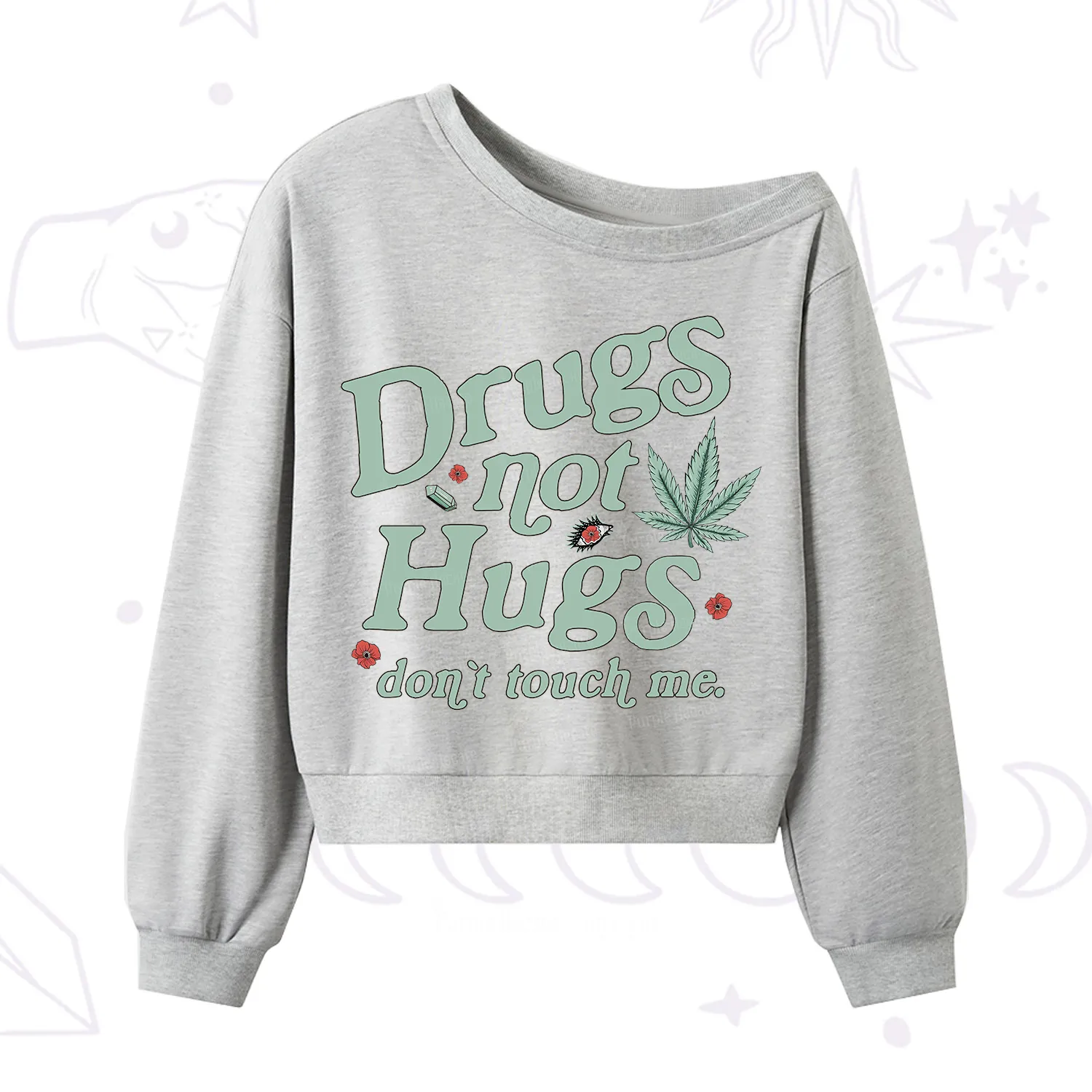 Purplehecate Sarcastic Weed One Shoulder Sweatshirt