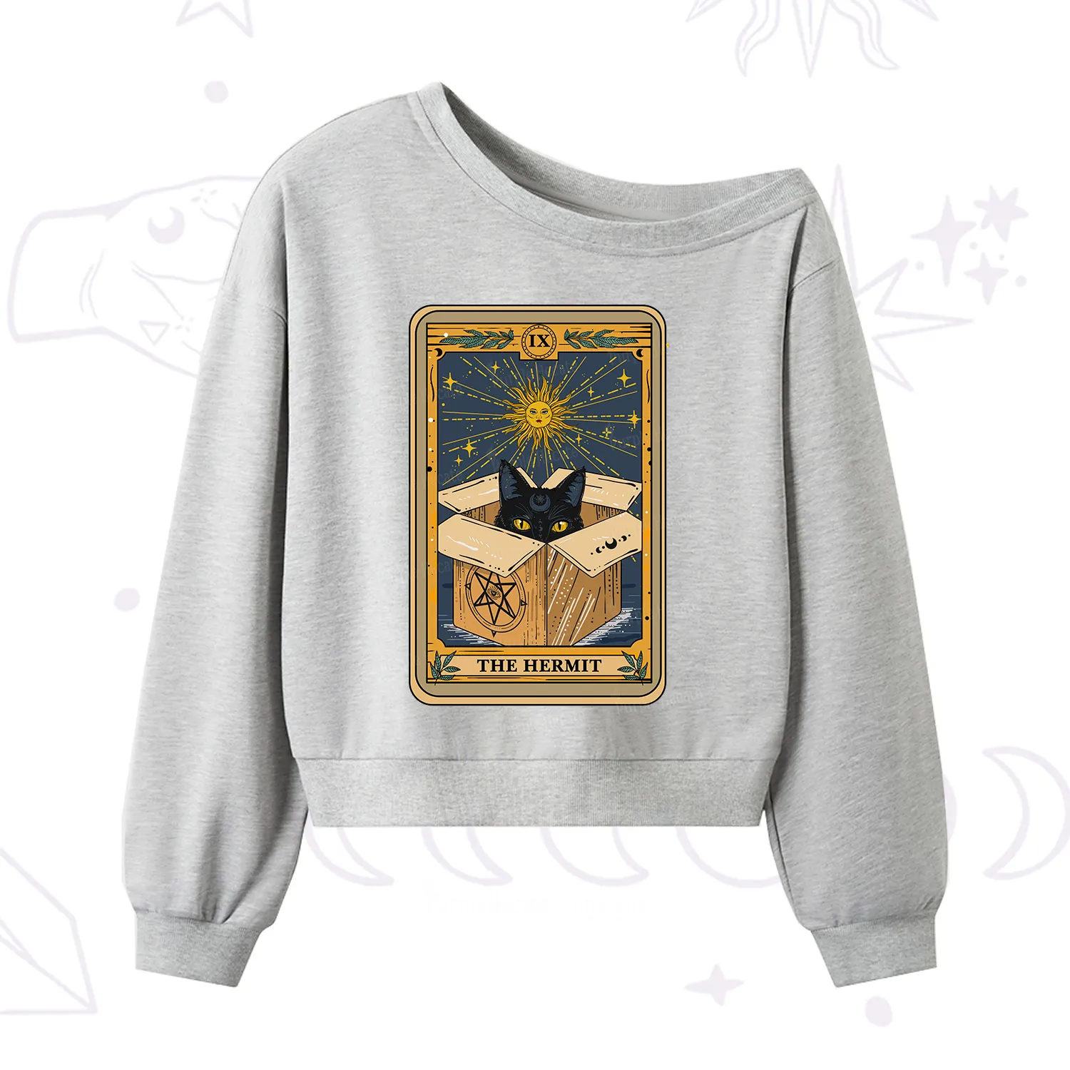 Purplehecate The Hermit Cat Tarot Card One Shoulder Sweatshirt