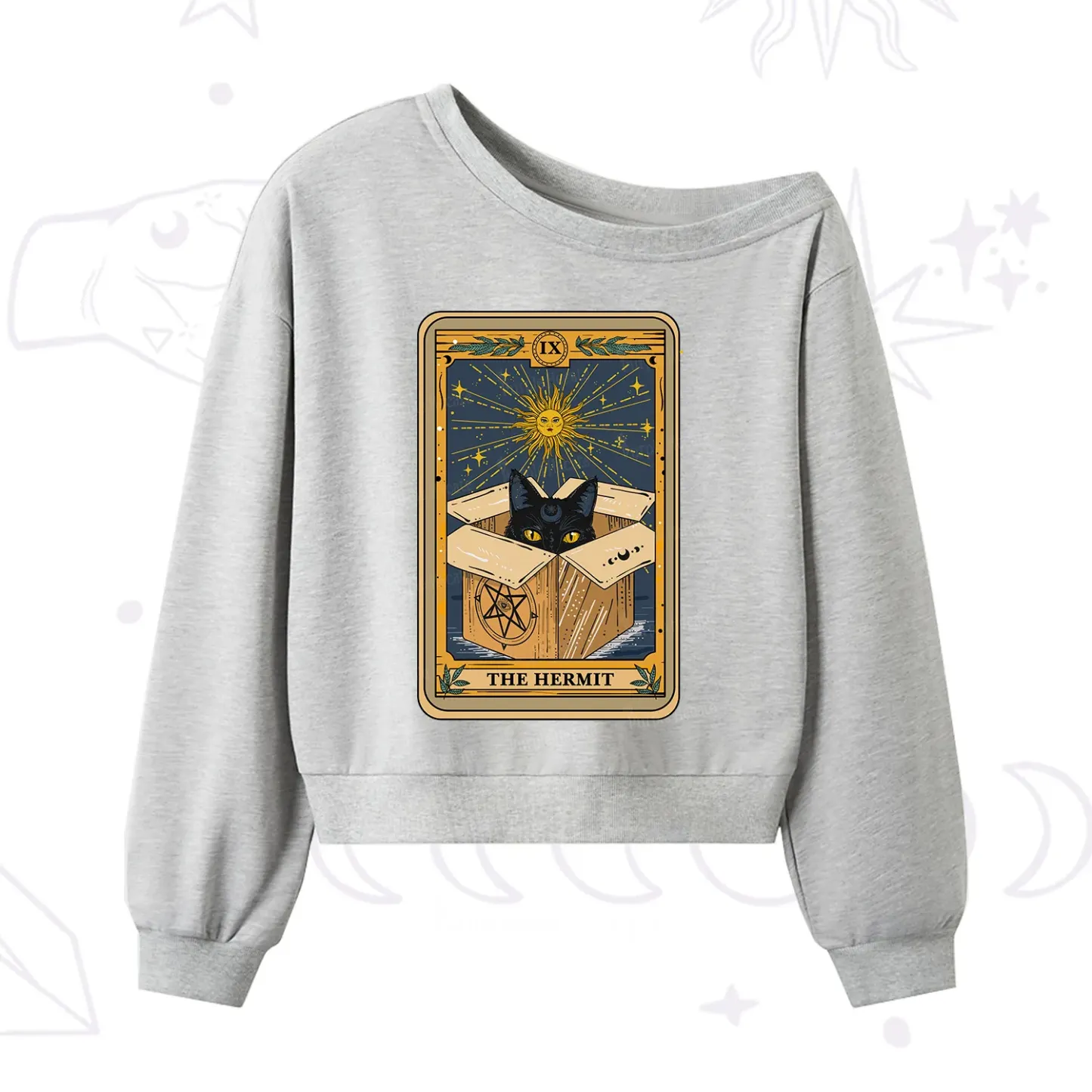 Purplehecate The Hermit Cat Tarot Card One Shoulder Sweatshirt