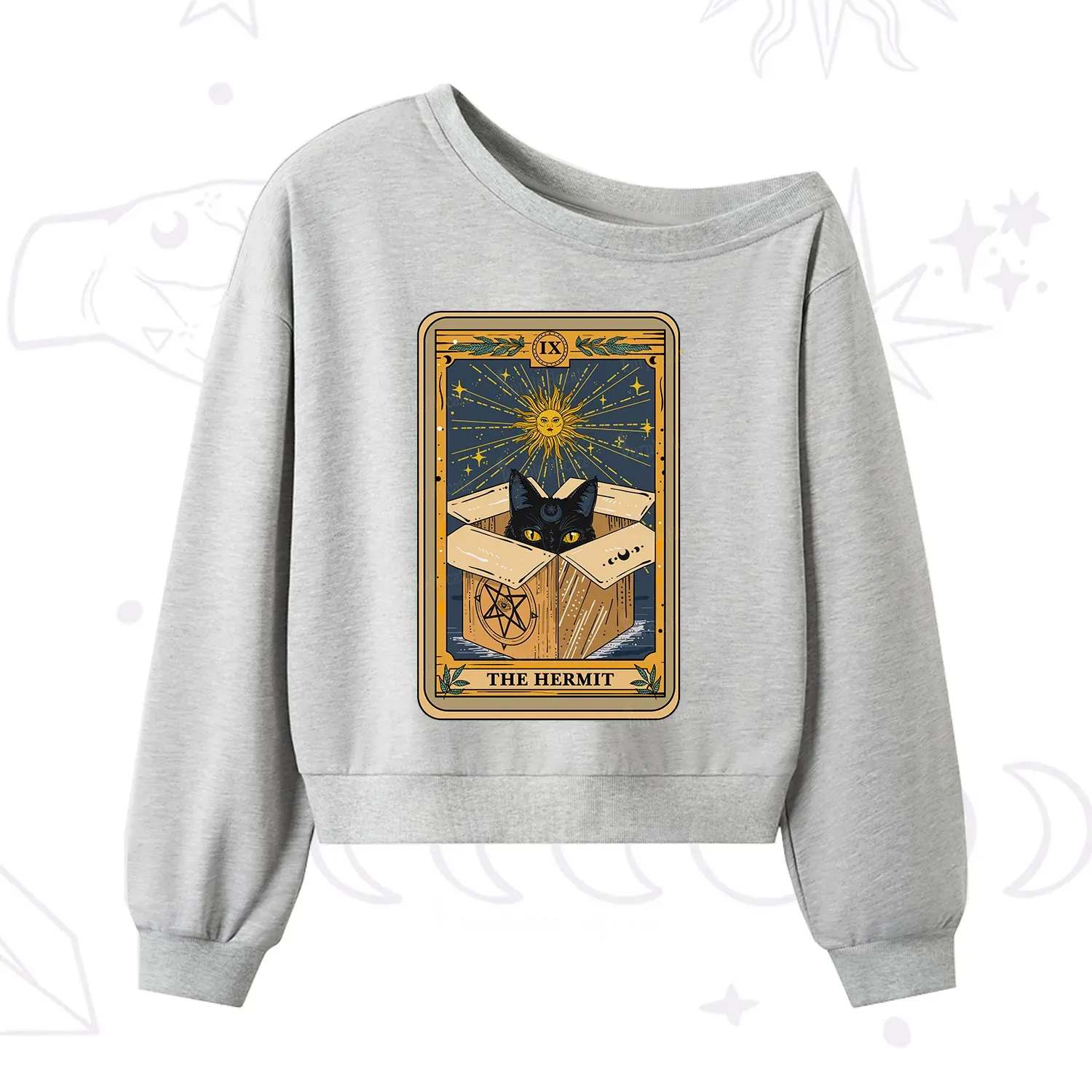 Purplehecate The Hermit Cat Tarot Card One Shoulder Sweatshirt