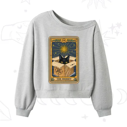 Purplehecate The Hermit Cat Tarot Card One Shoulder Sweatshirt