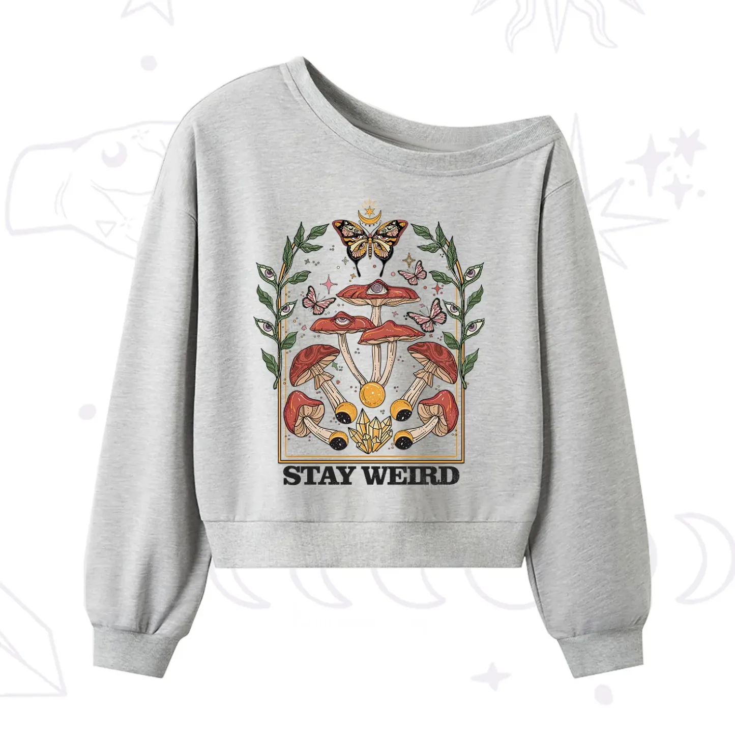 Purplehecate Stay Weird One Shoulder Sweatshirt