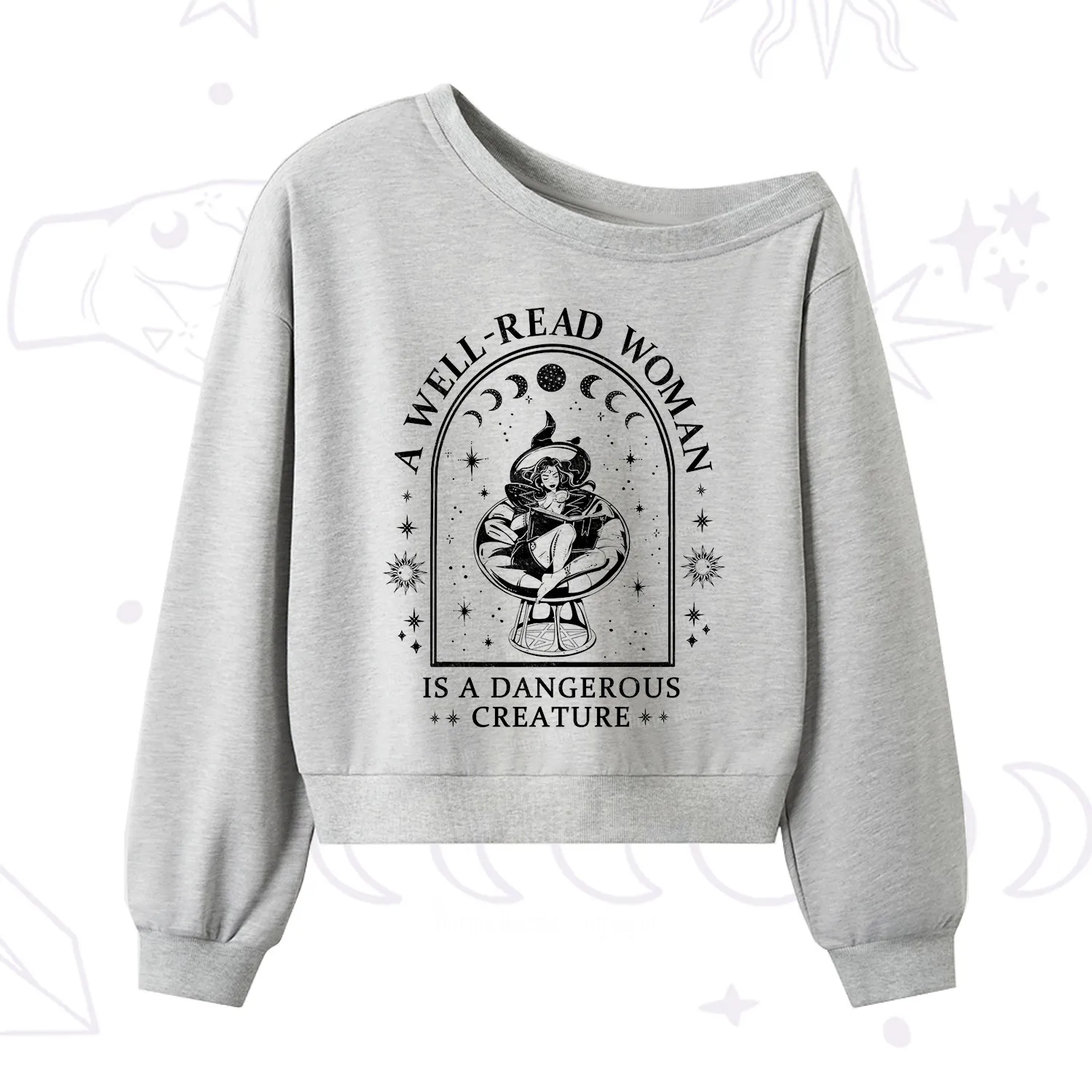 Purplehecate A Well Read Woman Bookish One Shoulder Sweatshirt