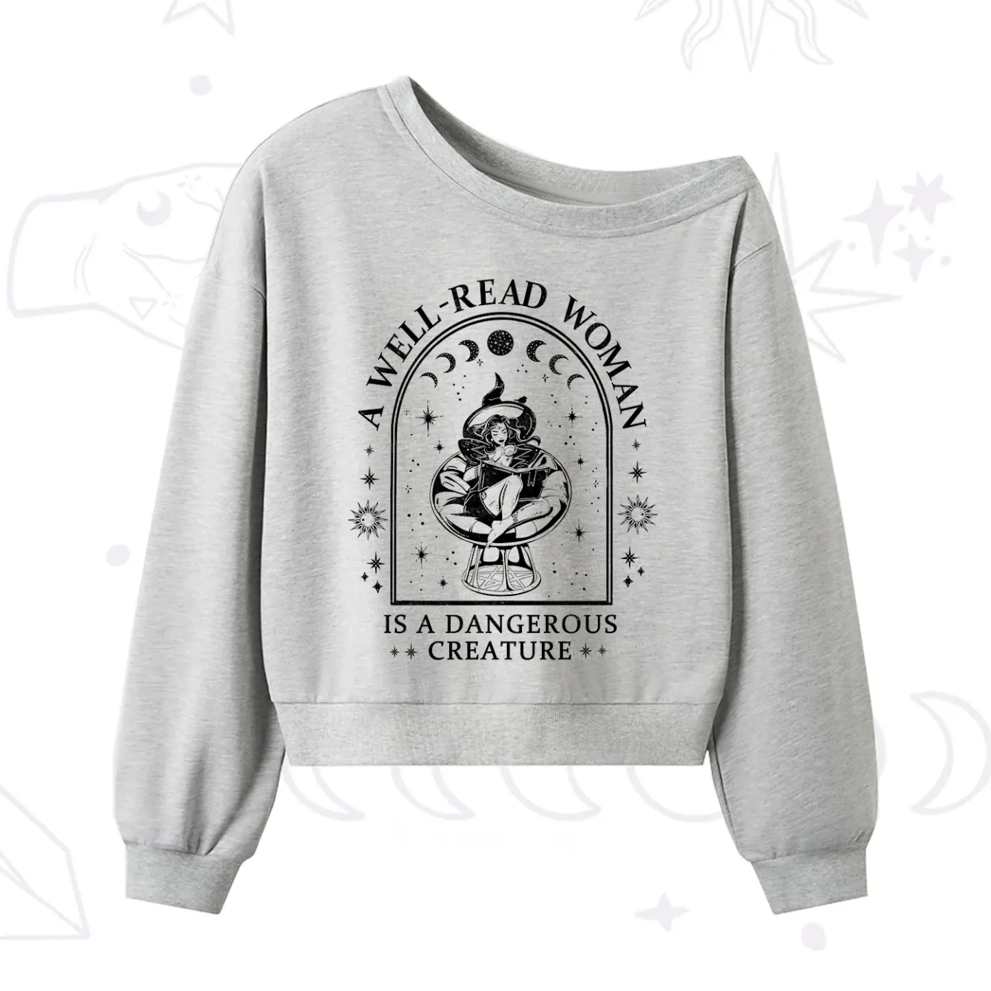 Purplehecate A Well Read Woman Bookish One Shoulder Sweatshirt