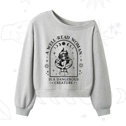 Purplehecate A Well Read Woman Bookish One Shoulder Sweatshirt