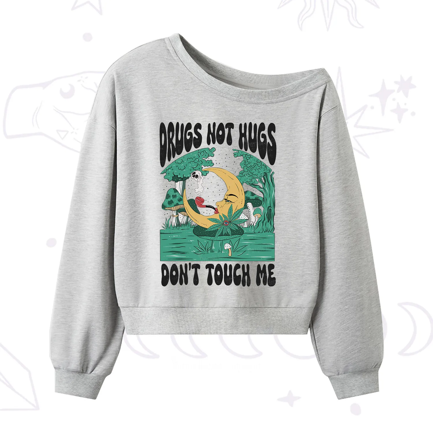 Purplehecate Drugs Not Hugs Don't Touch Me One Shoulder Sweatshirt