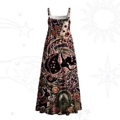 Purplehecate Vintage Alice in Wonderland Collage Wide Straps Maxi Dress