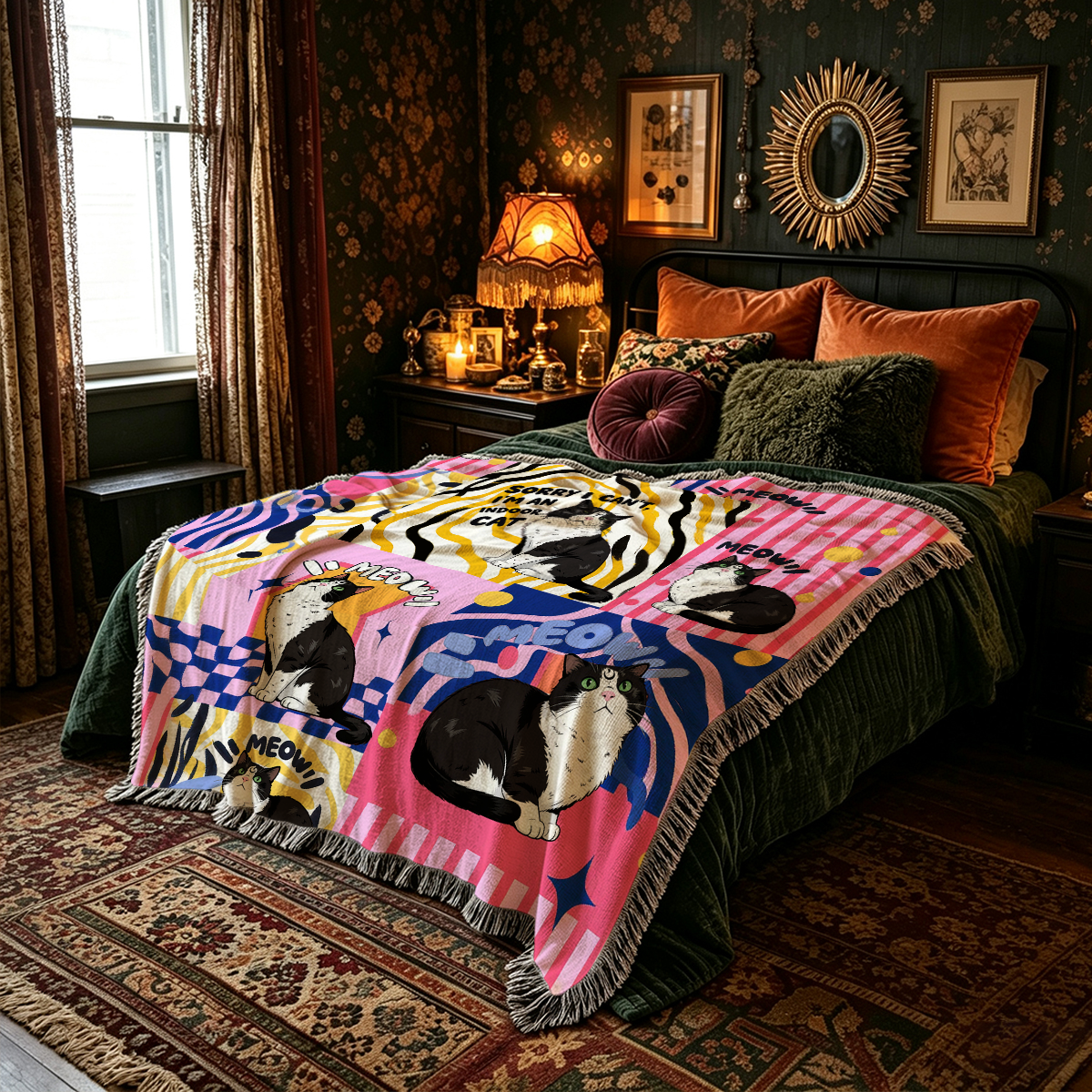 Purplehecate Sorry I Can't Go I'm an Indoor Cat Woven Tapestry Blanket