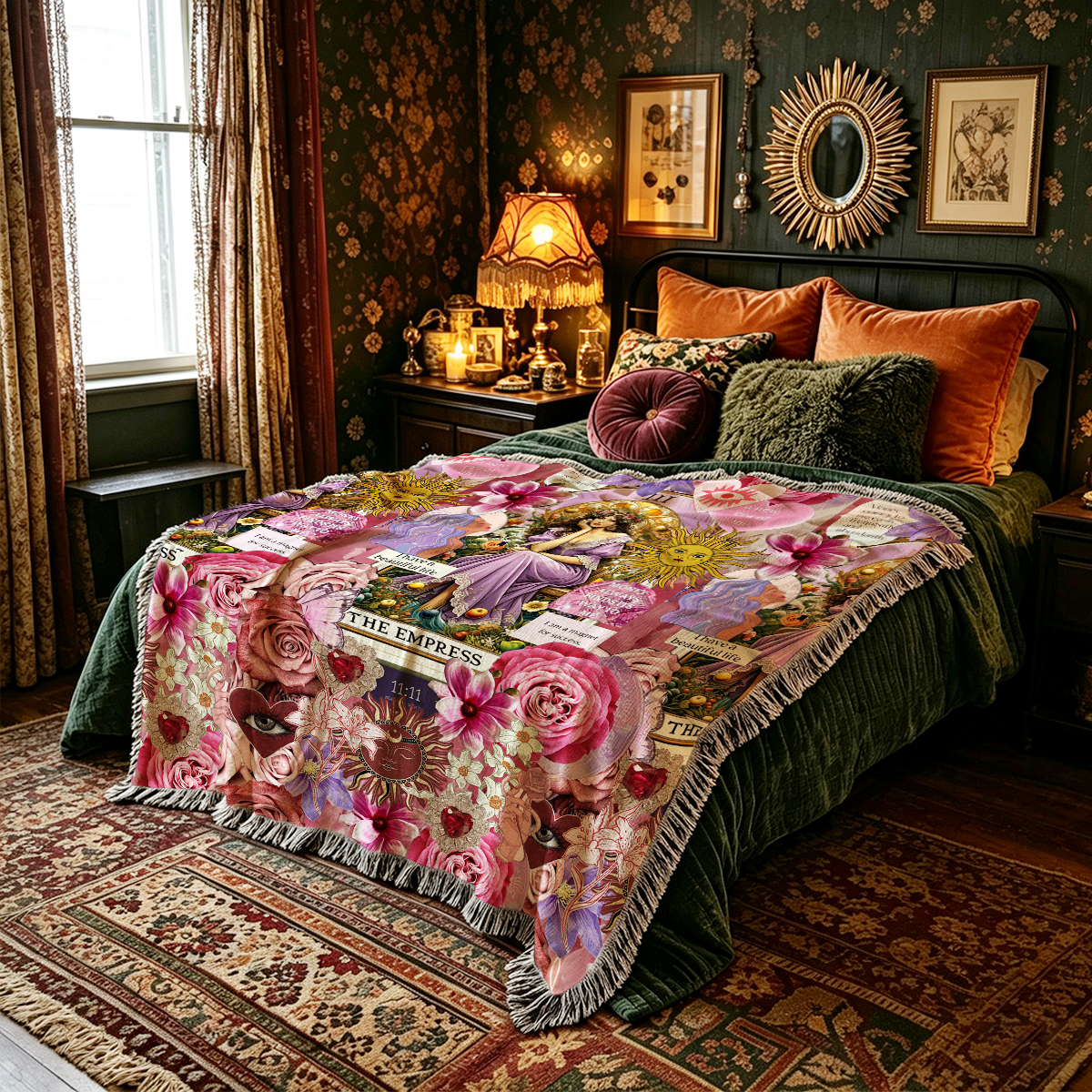 Purplehecate Divine Empress Tarot Collage Woven Tapestry Blanket