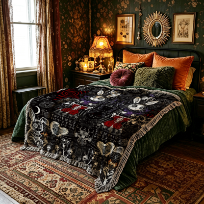 Purplehecate Gothic Cursed Bunny Ritual Woven Tapestry Blanket