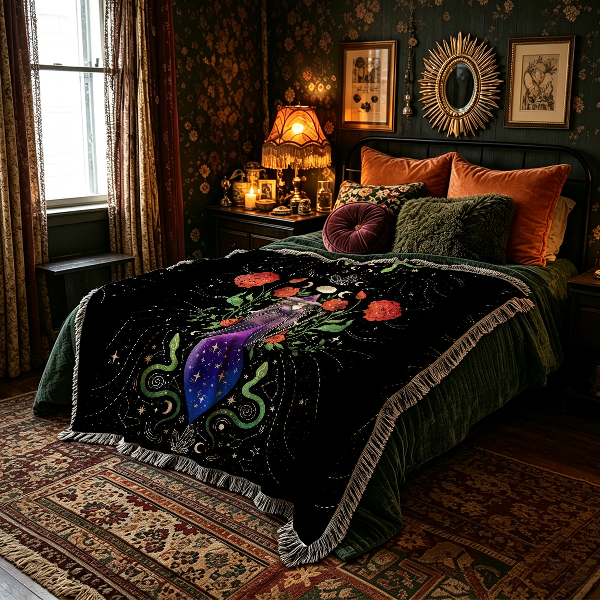 Purplehecate Moon Witch Garden Woven Tapestry Blanket