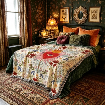 Purplehecate Sacred Flame Heart Woven Tapestry Blanket