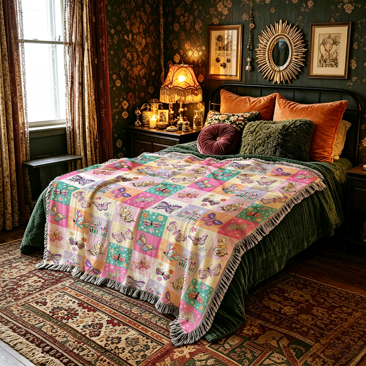 Purplehecate Dreamy Butterfly Garden Woven Tapestry Blanket