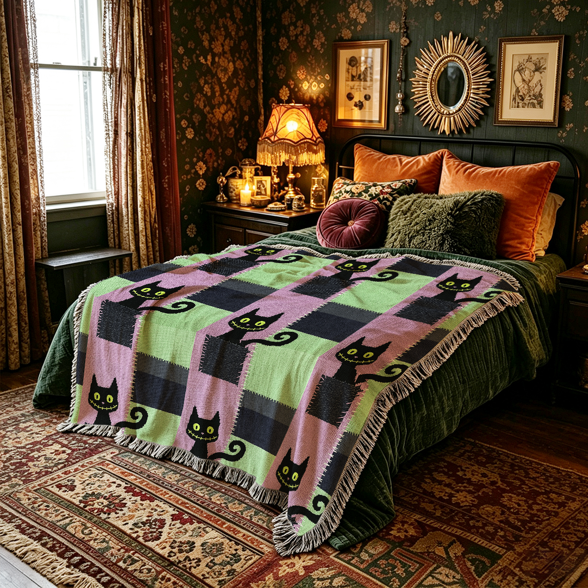 Purplehecate Monster Black Cat Woven Tapestry Blanket