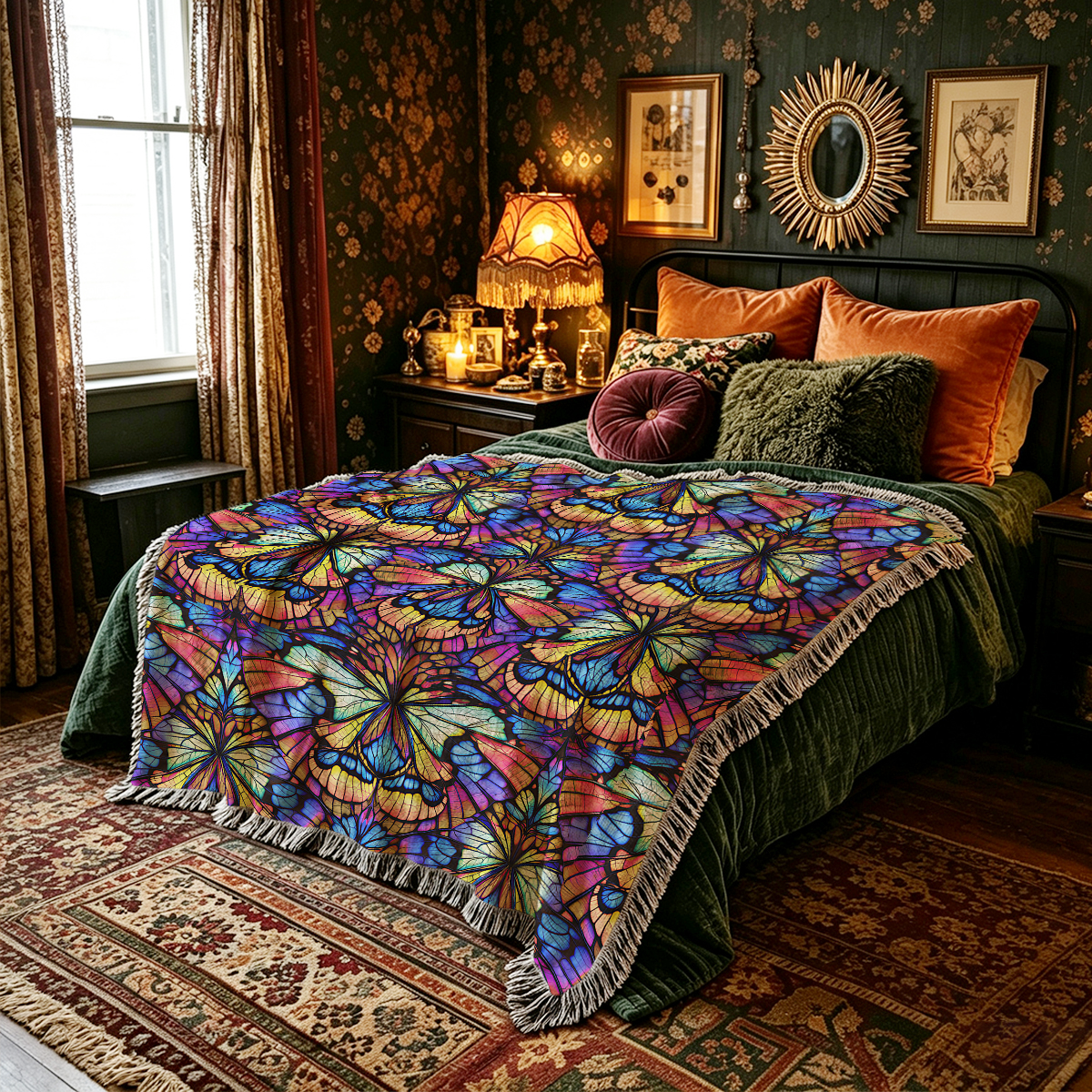 Purplehecate Colorful Butterfly Wing Pattern Woven Tapestry Blanket