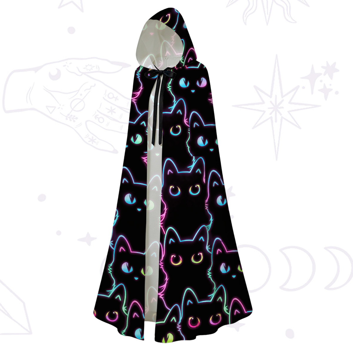 Purplehecate Neon Glow Stacked Cats Hooded Cloak