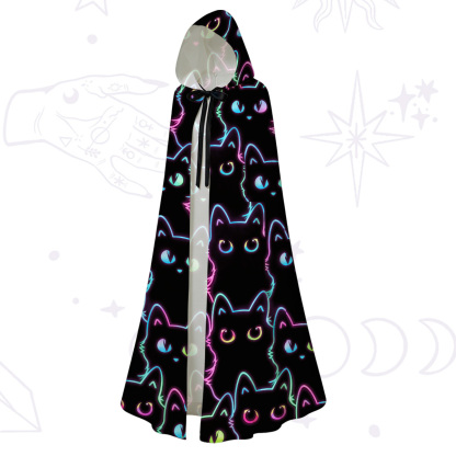 Purplehecate Neon Glow Stacked Cats Hooded Cloak
