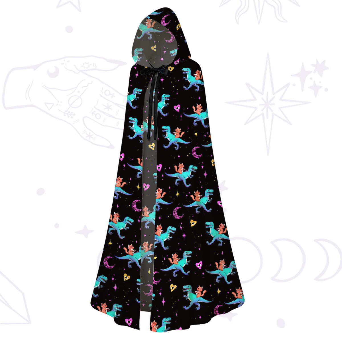 Purplehecate Witch Cat Rides the Dino Hooded Cloak