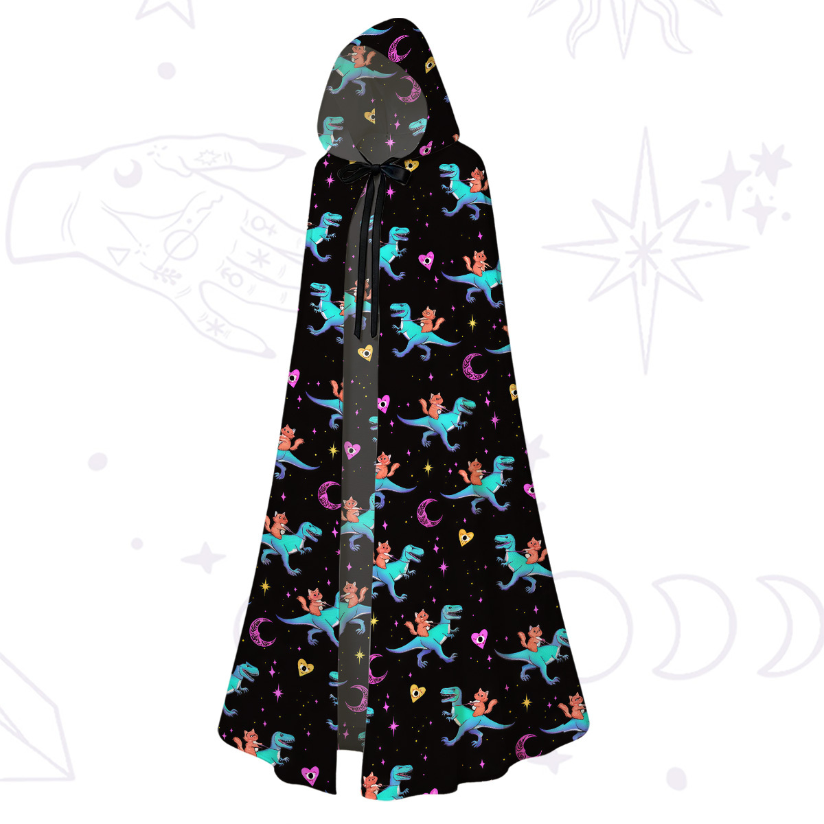 Purplehecate Witch Cat Rides the Dino Hooded Cloak