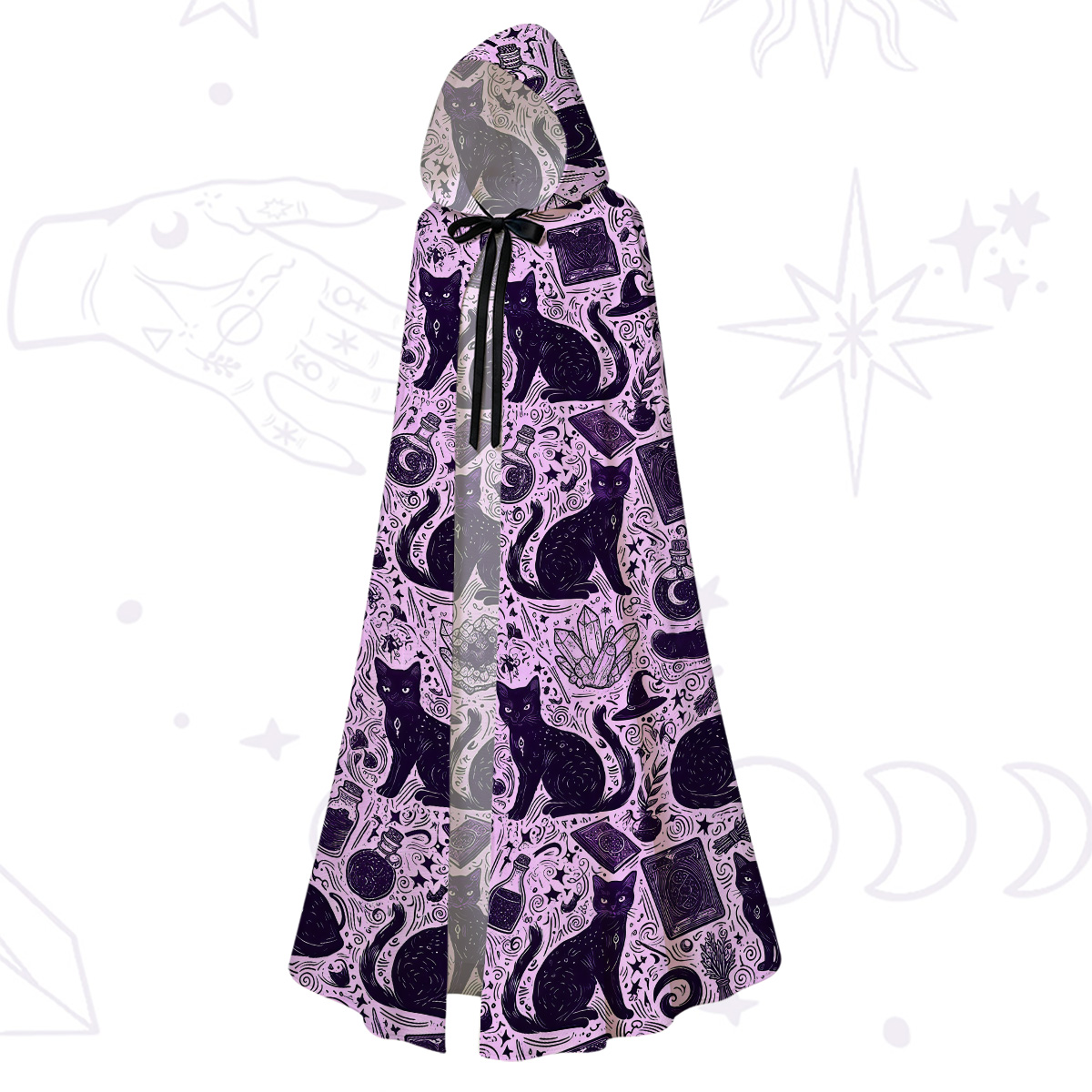 Purplehecate Midnight Black Cat Witch Potion Hooded Cloak