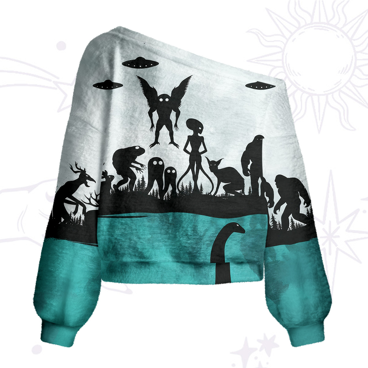 Purplehecate Alien Lake Monster Encounter One Shoulder Sweaters