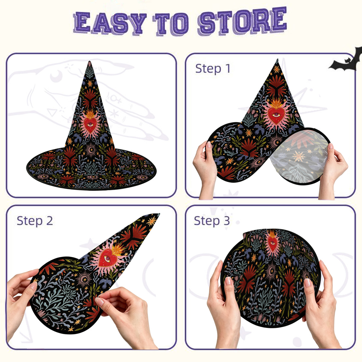 Purplehecate Sacred Flame Heart Witch Hat