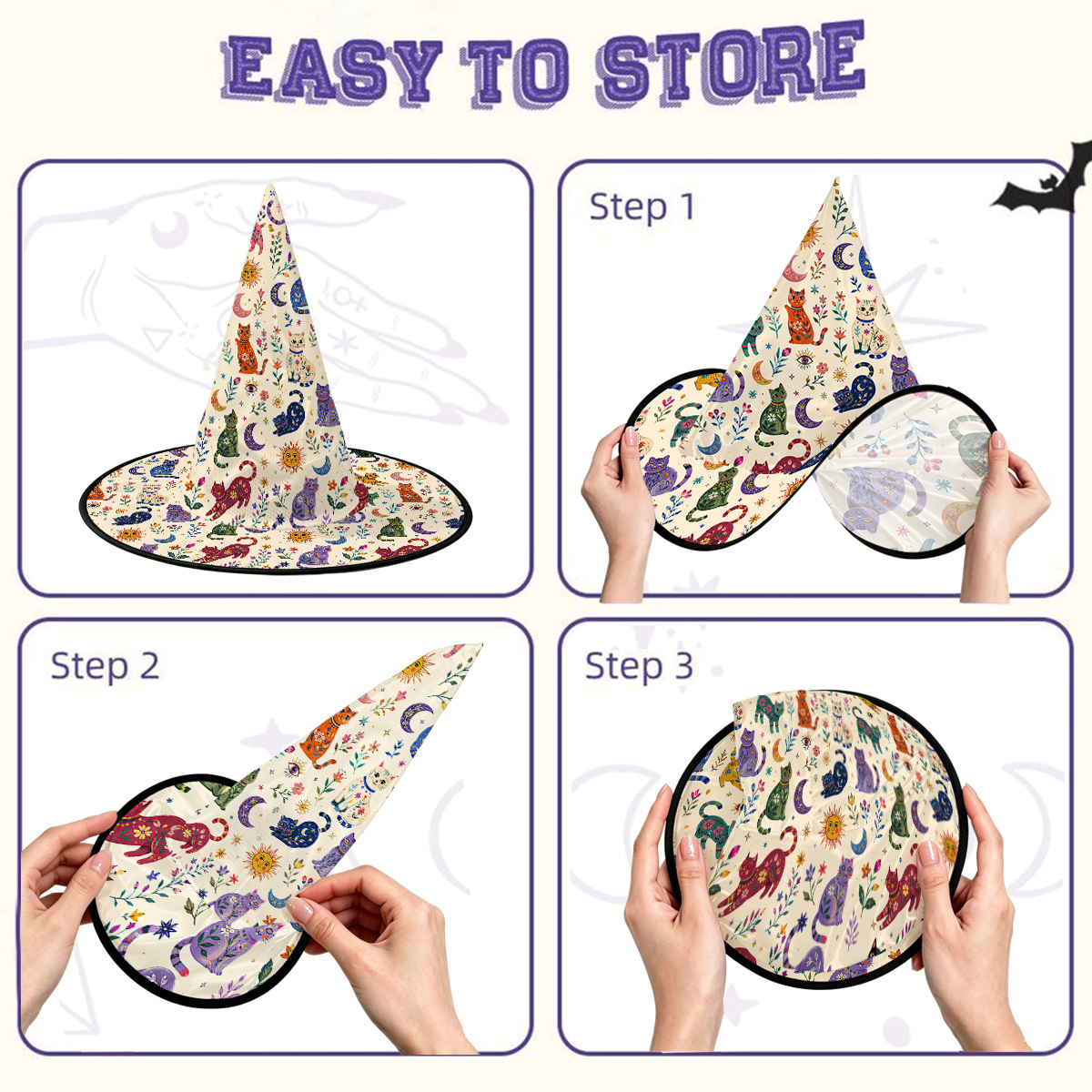 Purplehecate Rainbow Magic Cats Witch Hat