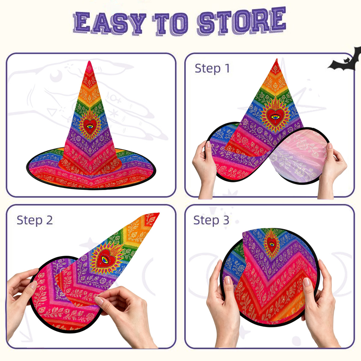 Purplehecate Rainbow Striped Sacred Heart Witch Hat