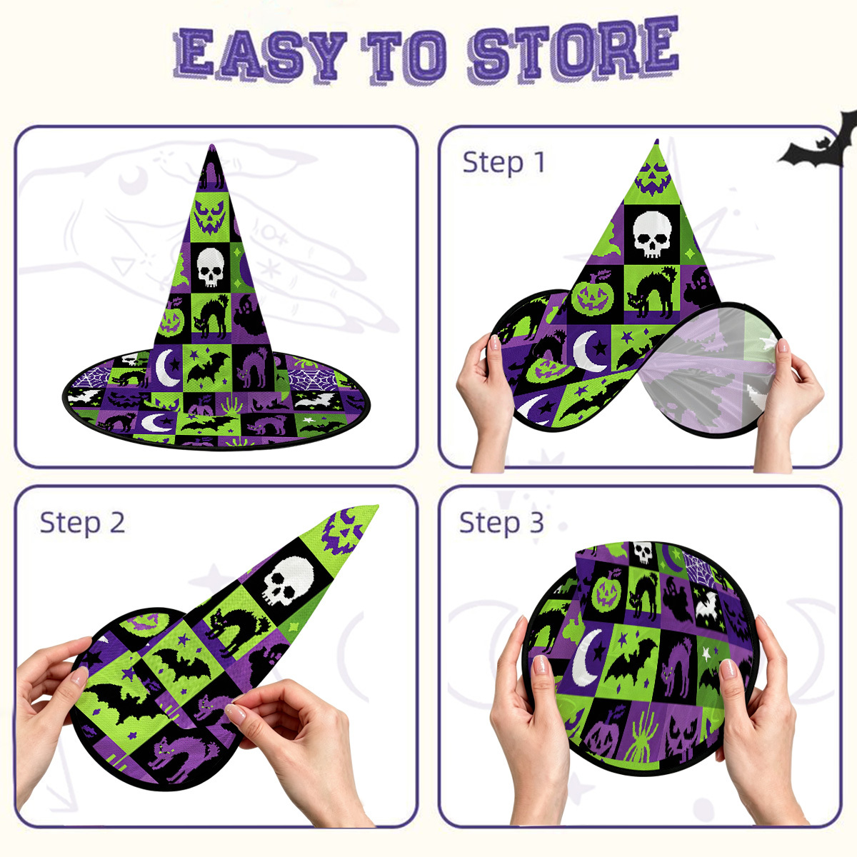 Purplehecate Spooky Patchwork Halloween Witch Hat