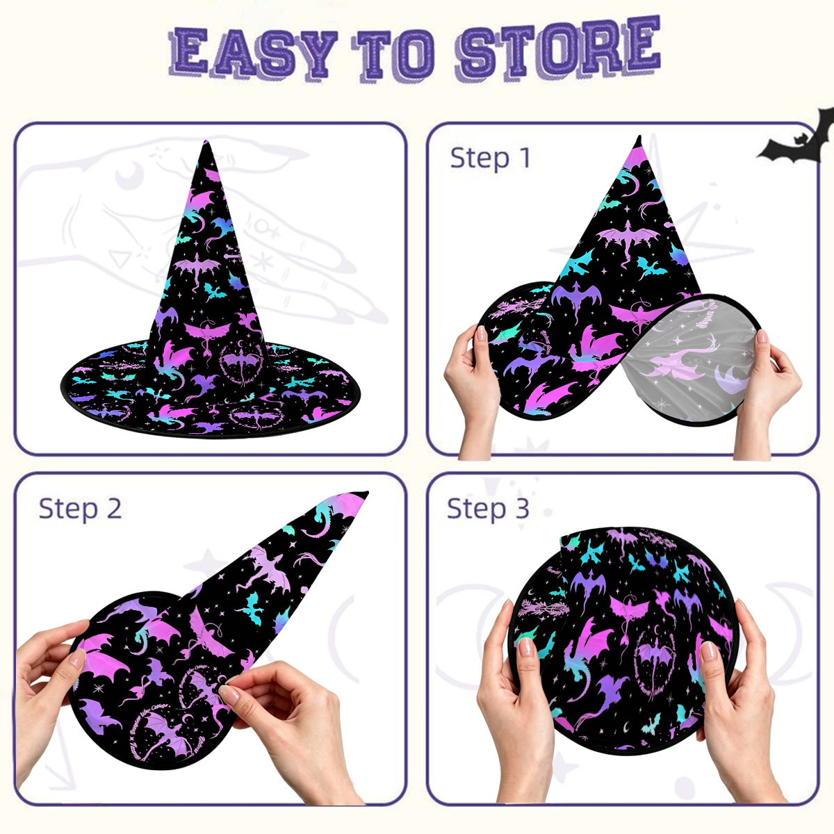 Purplehecate Neon Fantasy Dragon Allover Witch Hat